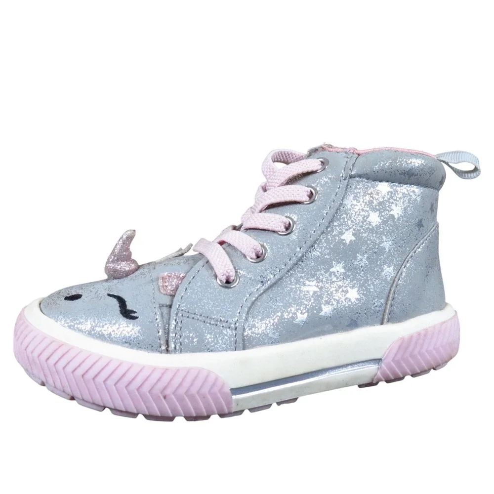 Wonder Nation Toddler Girl Size 7‎ Gray Pink Synthetic Unicorn High Top Sneakers